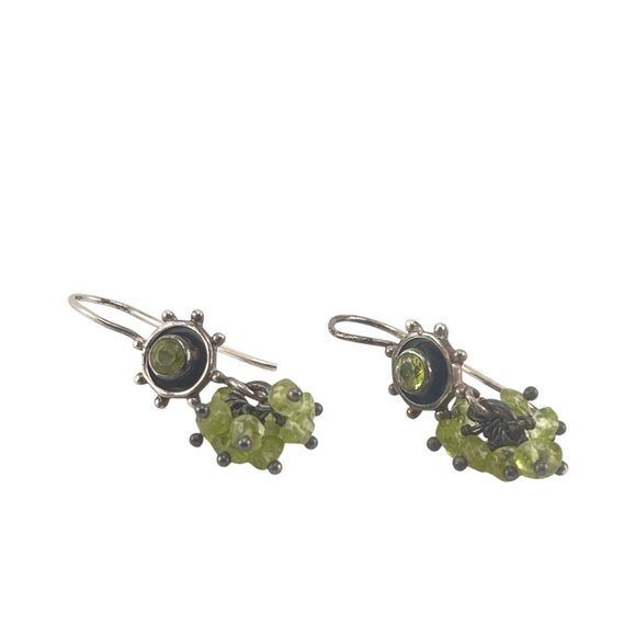 Exquisite 925 India Sterling Silver & Peridot Handmade Dangle Earrings - Picture 7 of 8
